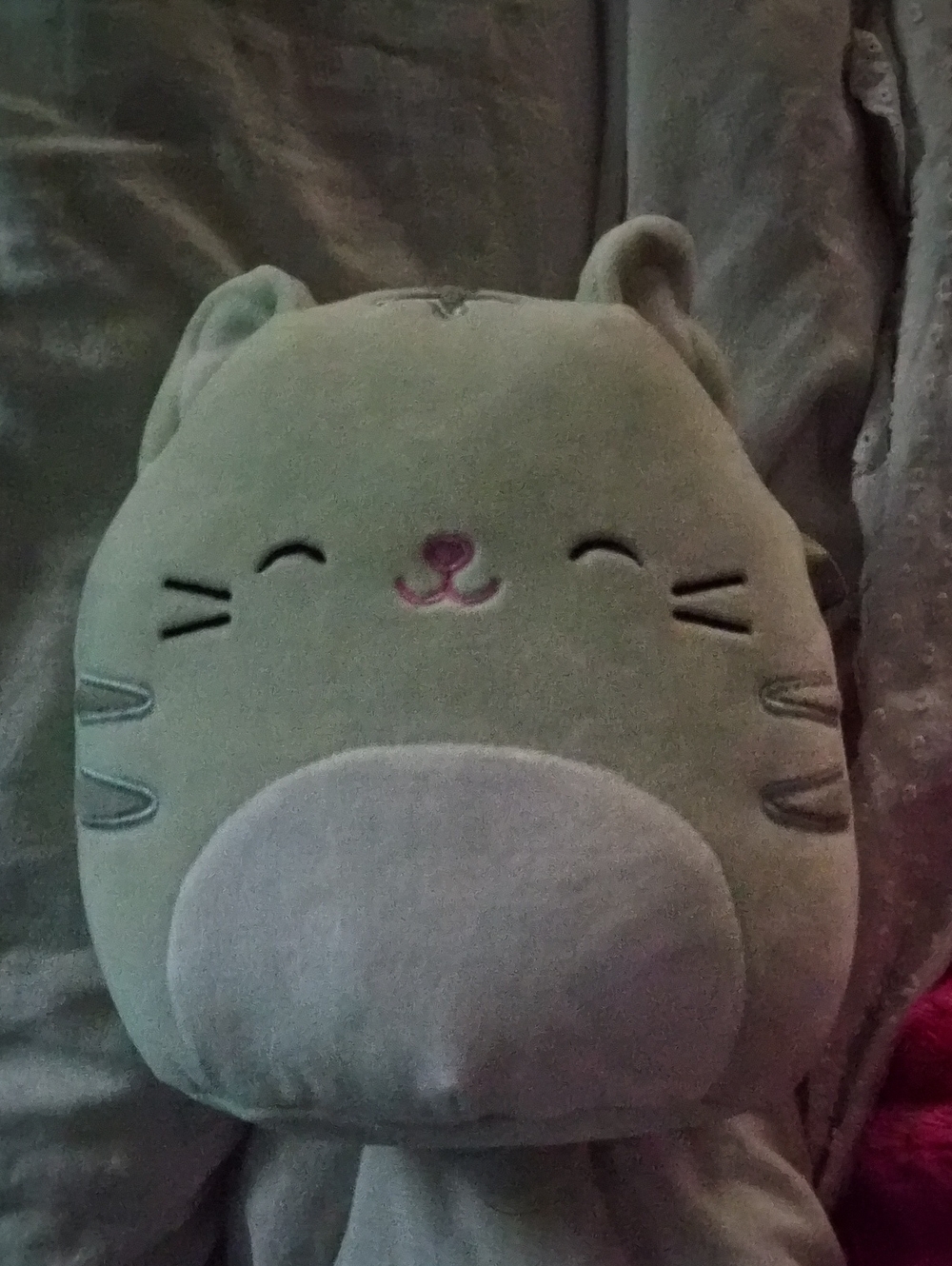 Squishmallows Cream Gray Cat Plush Pillow with Pink Nose